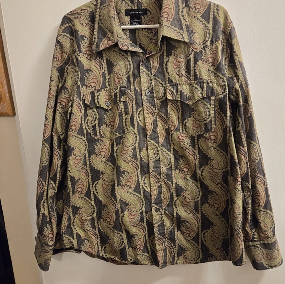 Men's Calvin Klein Shirt Large Green Long Sleeve Paisley Button Up Casual - Picture 1 of 14